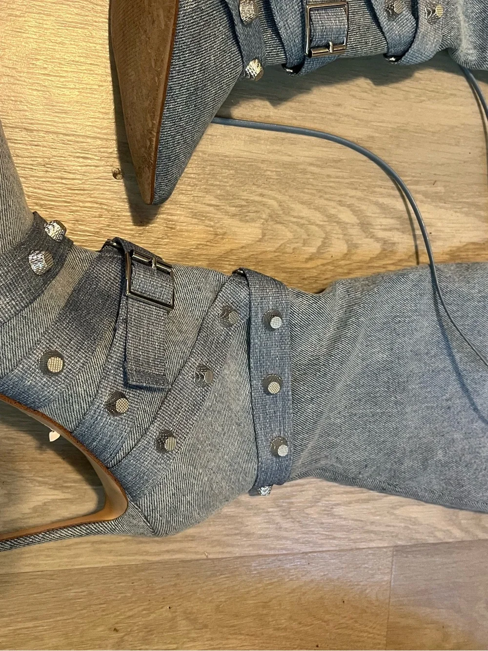 Denim Knee-High Stiletto Boots - Studds Women